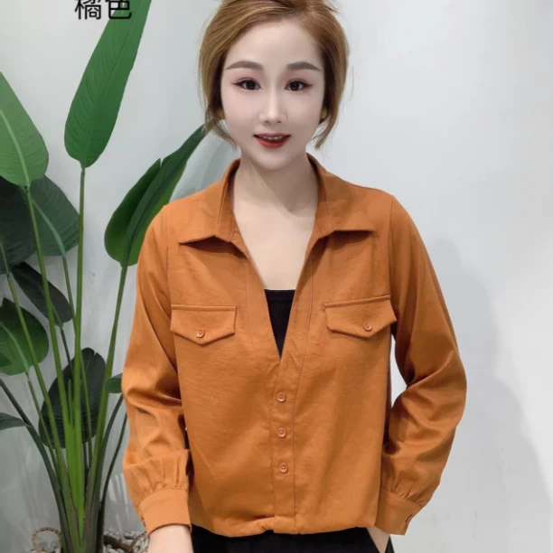 早秋新款衬衫女气质翻领上衣拼接假两件设计洋气百搭长袖衬衫