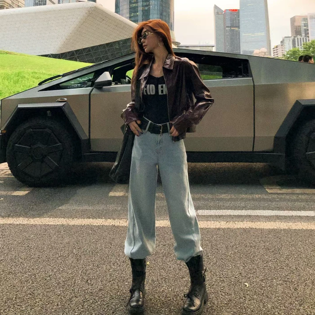 婉君【大王裤】早春时尚百搭韩版浅色阔腿休闲牛仔裤LWJ24B2K794