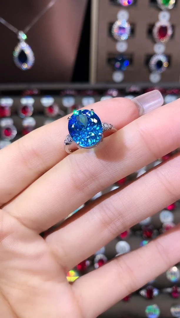 无925银海蓝色鸟巢切戒指