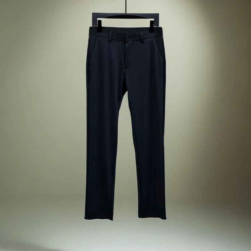 【休闲裤8110】男士夏季轻奢商务经典百搭修身黑蓝色薄款冰丝休闲裤