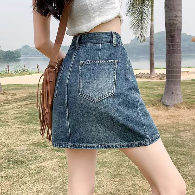 2025夏季新款高腰牛仔短裙女大码胖mm宽松显瘦a字半身裙