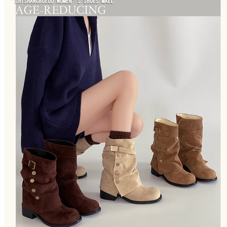 OJRZ复古百搭辣妹骑士靴美拉德风裤管靴女2025秋冬季新时装靴女