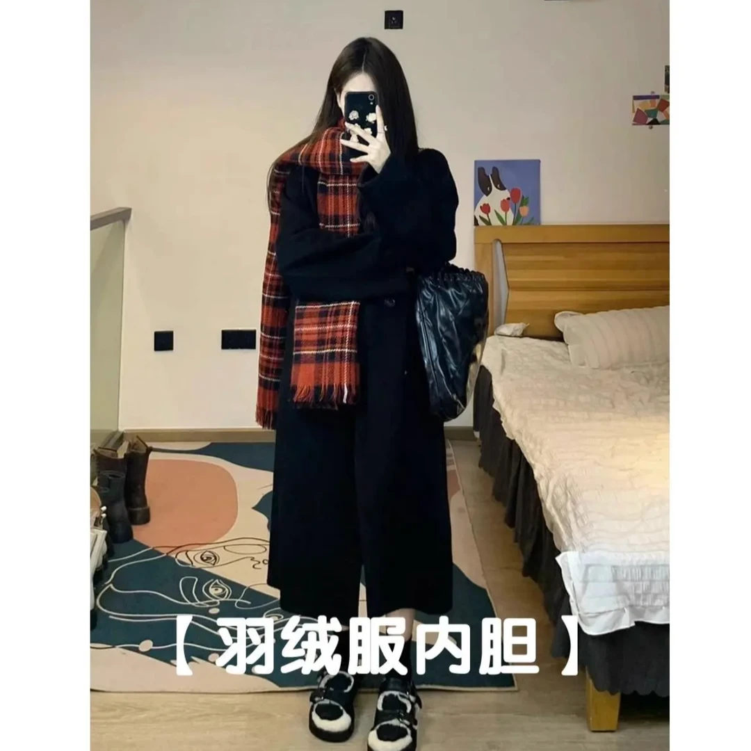 呢子大衣小个子2024新款冬季高级感羽绒内胆中长款韩系毛呢外套