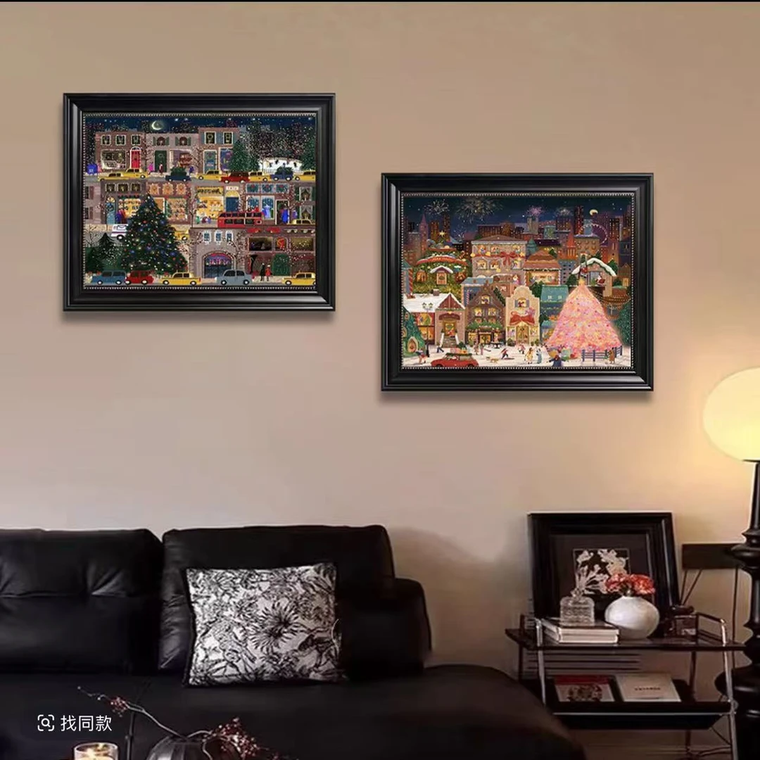 F14圣诞冬灯北欧装饰画节日挂画卧室摆画玄关沙发背景墙壁画