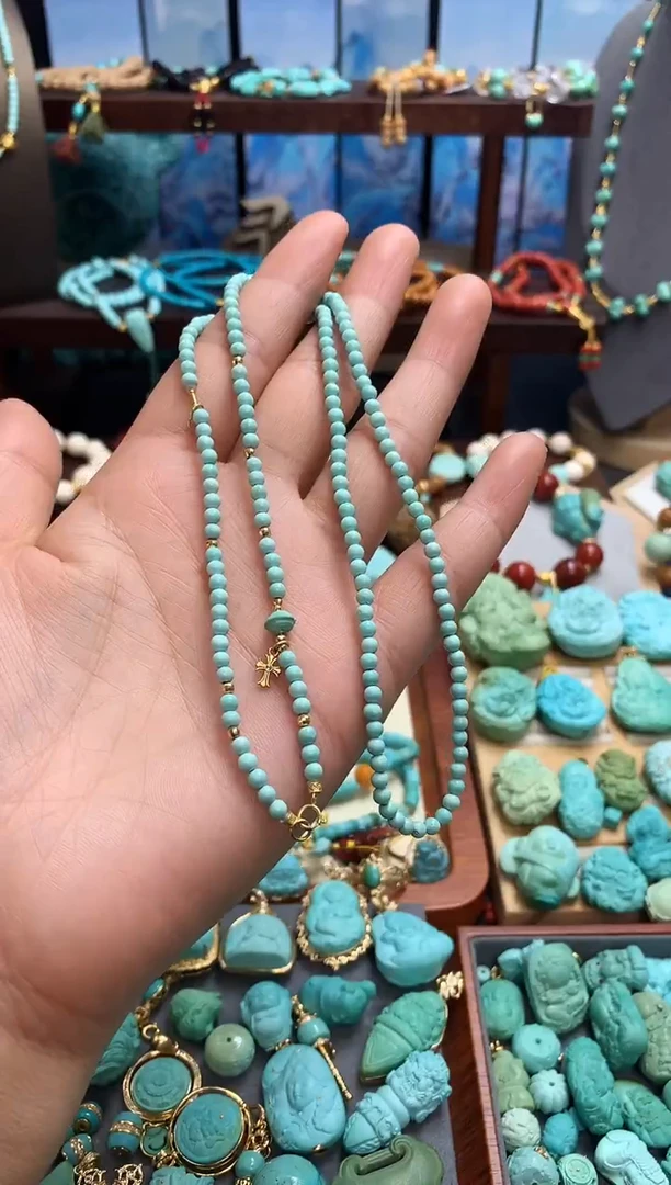 18K金镶嵌绿松石颈饰精品绿松石米珠万能链