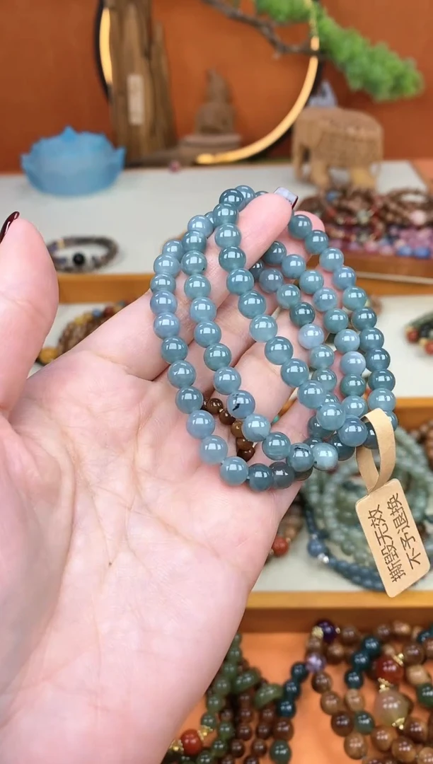 【闪购商品】翡翠手链未镶嵌单圈蓝水翡翠手串【微瑕】