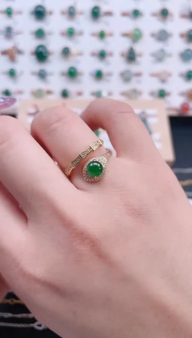 银S925镶嵌戒指翡翠天然翡翠