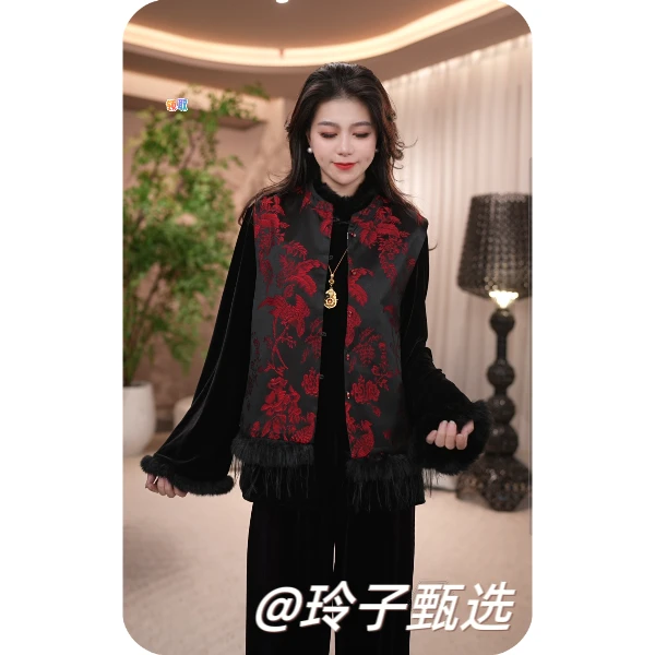 玲子-【墨锦天香​】新中式国风提花双面穿马甲秋季新款秋天马夹宽松