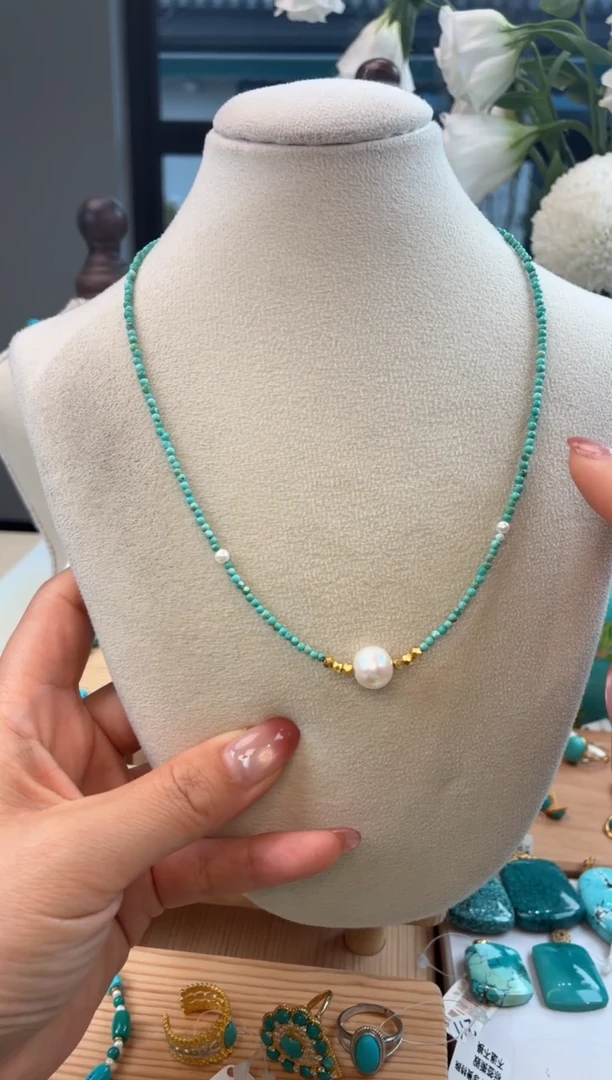 银S925镀金镶嵌绿松石项链1