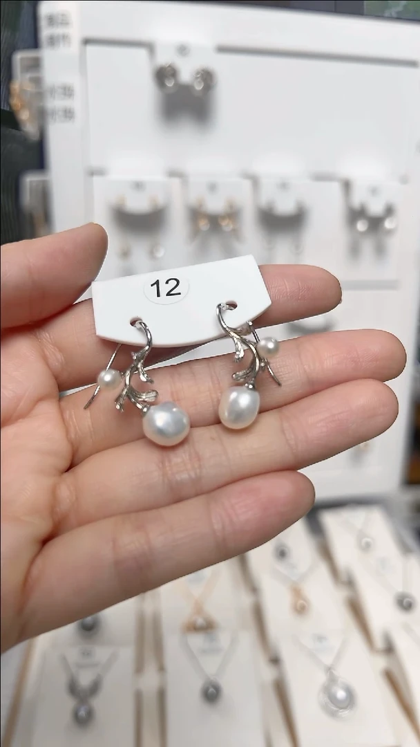 银S925镶嵌耳饰淡水珍珠编号12