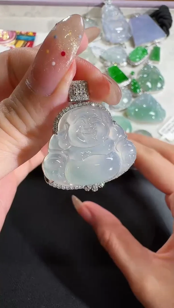 【闪购商品】翡翠吊坠(不含链)18K金镶嵌【源头工厂】钻石镶嵌