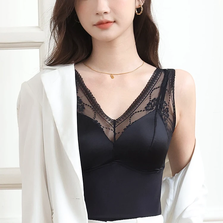 美背通勤蕾丝大码打底性感背心聚拢薄款无痕夏季无钢圈保暖塑身