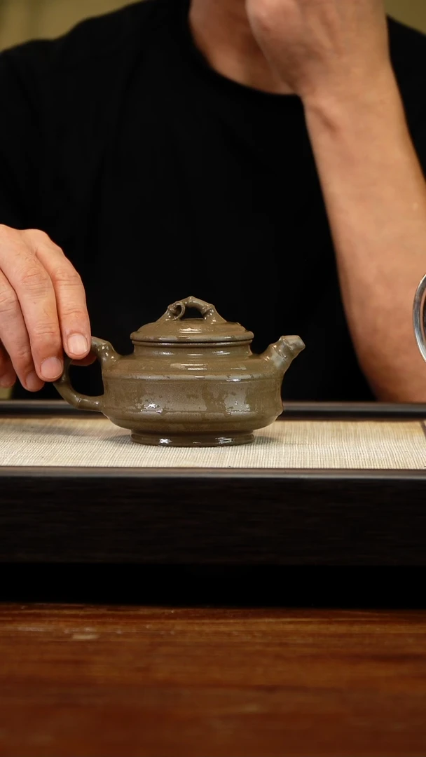 茶壶紫砂蟹壳青双线竹鼓