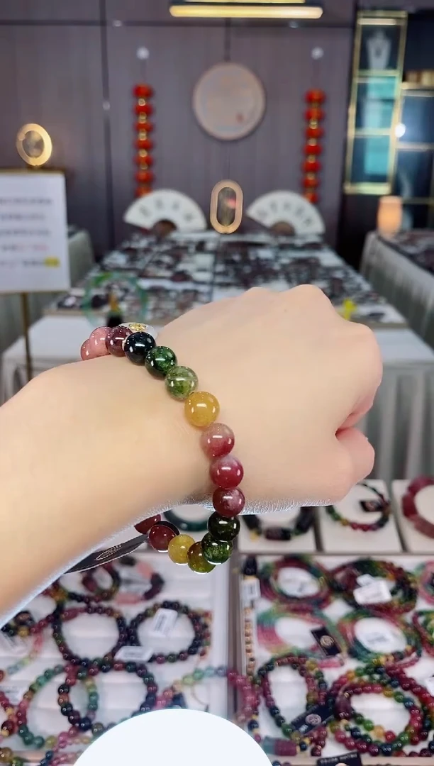 老矿碧玺色标油料单圈手串8mm+未镶嵌碧玺dan多样性发货一条