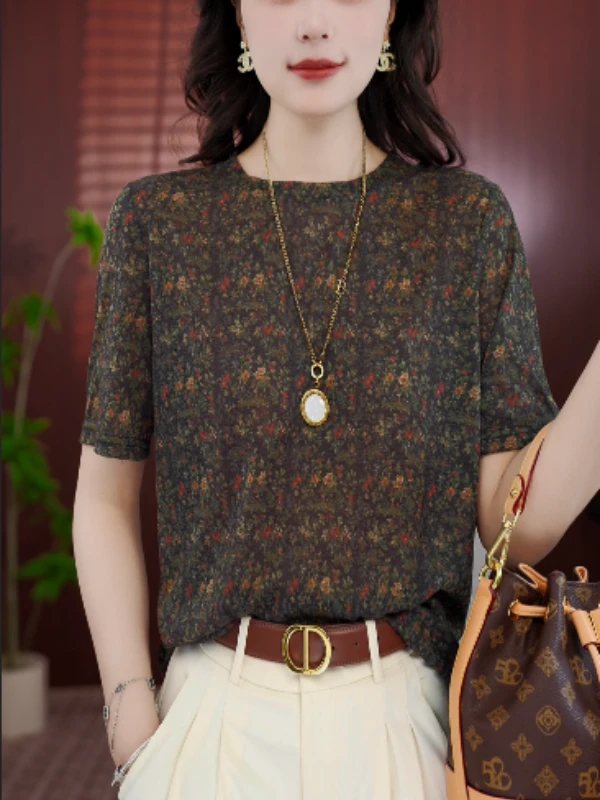 TX005杭州原版2025新款T恤“暗香盈袖”宽松夏薄短袖t时尚上衣打底