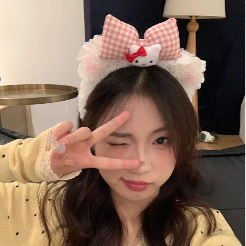 元气满满甜美可爱毛绒发箍少女心蝴蝶结蕾丝洗脸拍照头箍网红ins