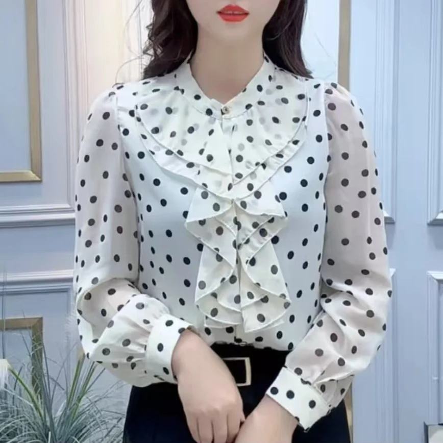 春秋季时尚新款洋气减龄雪纺上衣女装碎花长袖衬衫女法式气质小衫