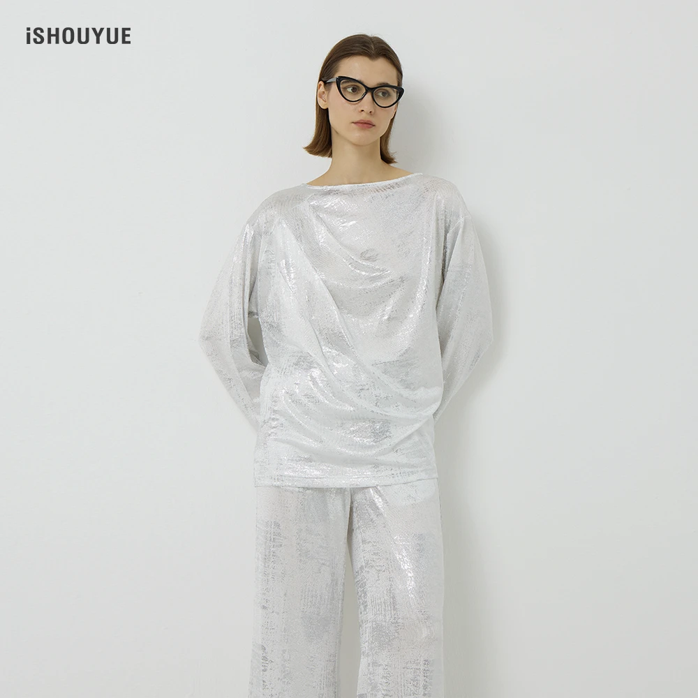 iSHOUYUE · 日与月褶皱宽松式上衣伸缩腰长裤设计感时尚显瘦套装