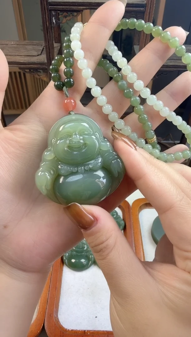 颈饰未镶嵌和田玉50mm全珠链佛公