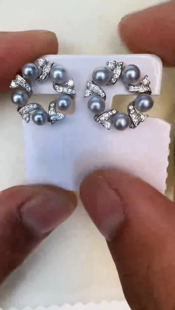 银S925镶嵌海水珍珠耳饰耳钉