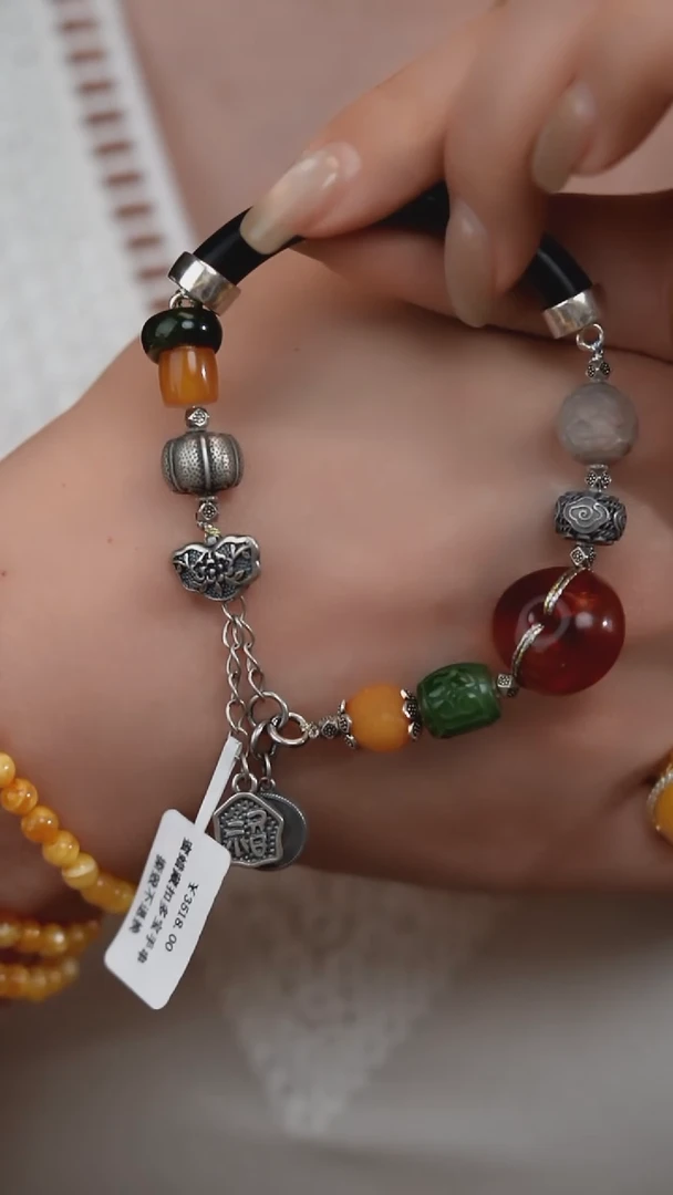 裸石琥珀未镶嵌设计款饼子手链（多样性发货）