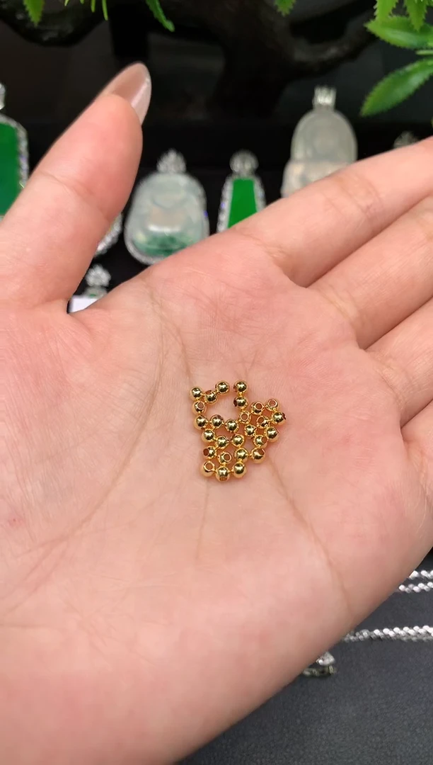 颈饰18K金镶嵌翡翠唐**选金珠子