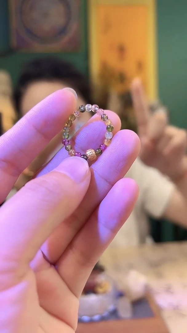 碧玺戒指银S925镶嵌碧玺五条经文戒指