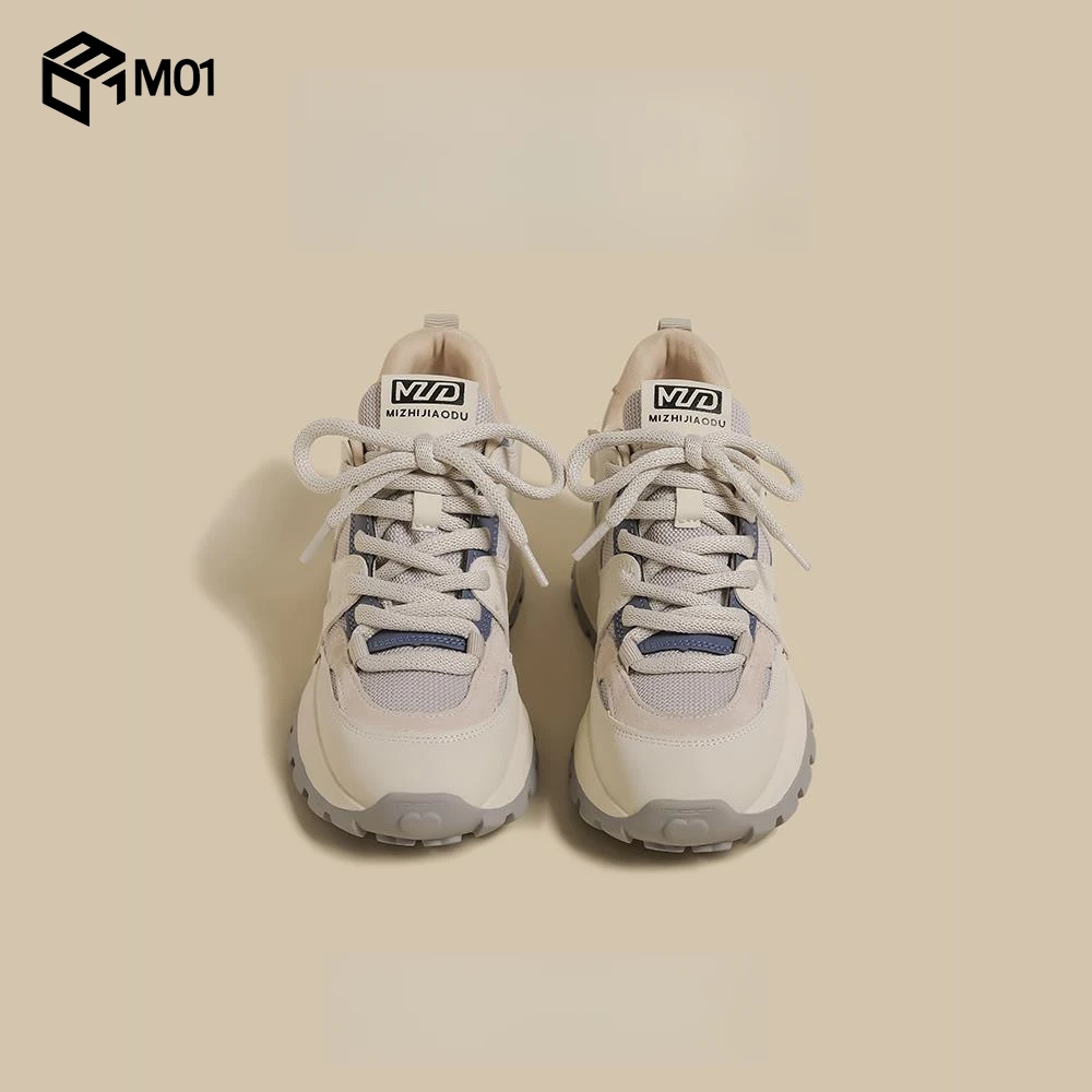 M01厚底阿甘鞋女2025春季复古灰色百搭爆款德训休闲运动老爹鞋子