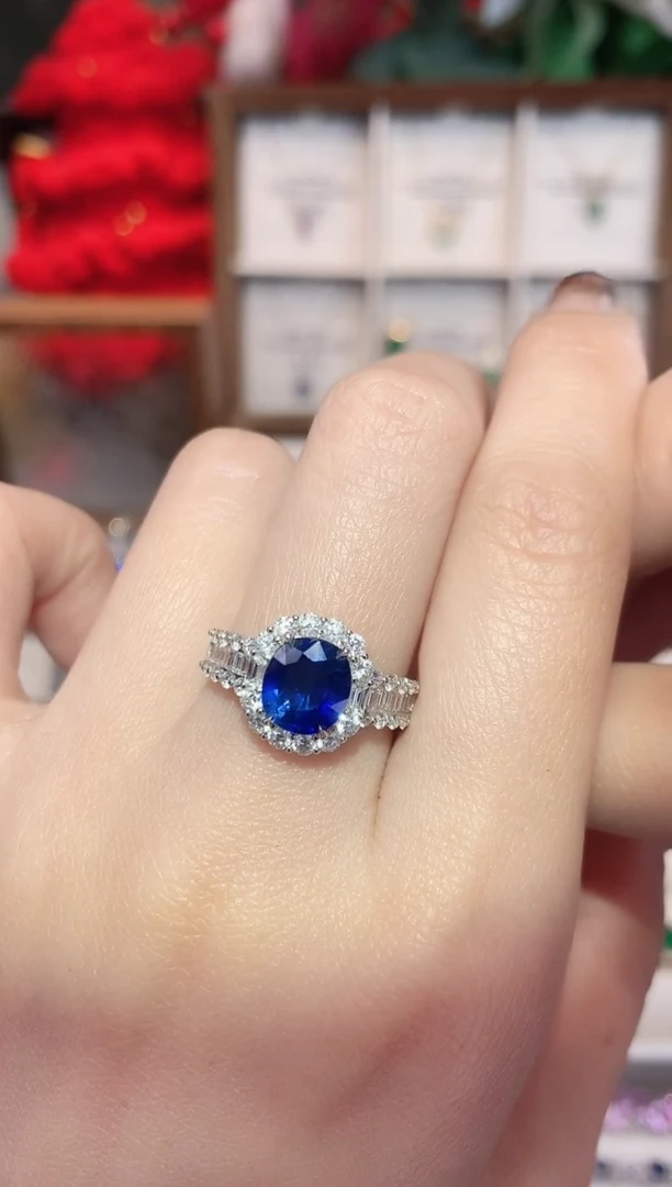 戒指蓝宝石18K金镶嵌2.03ct/天然宝石/七天无理由