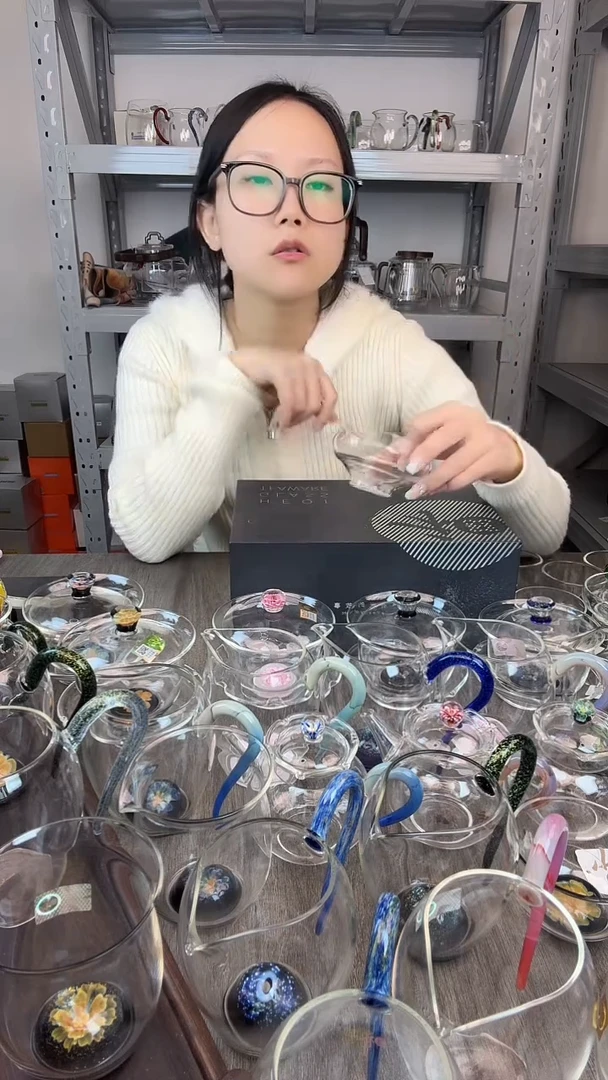 手工艺品玻璃禾器 奉珠茶漏浅紫色 孤品