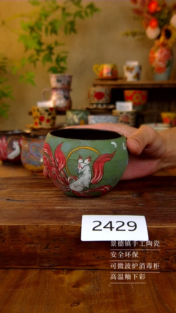 杯子2429岩彩敦煌九尾狐蛋杯260cc