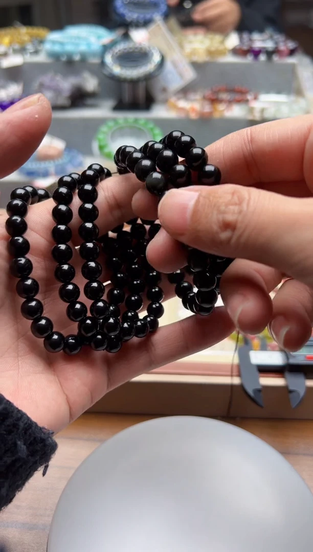 未镶嵌手链水晶黑曜石手链8mm+
