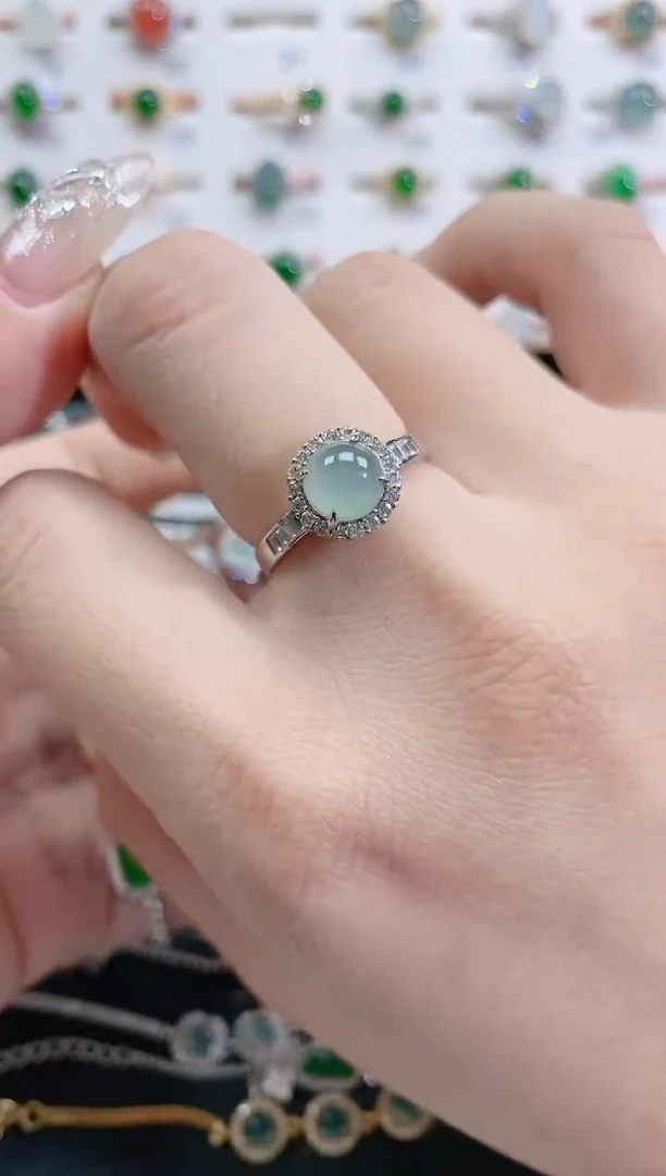 银S925镶嵌戒指翡翠天然翡翠