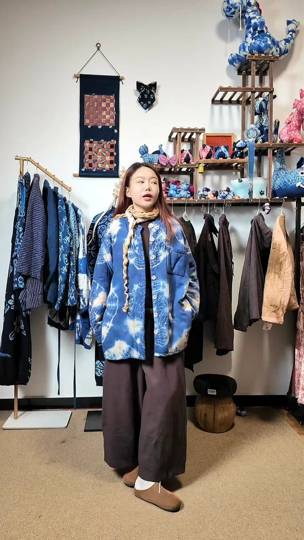 麻纱棉服植物染色蓝染