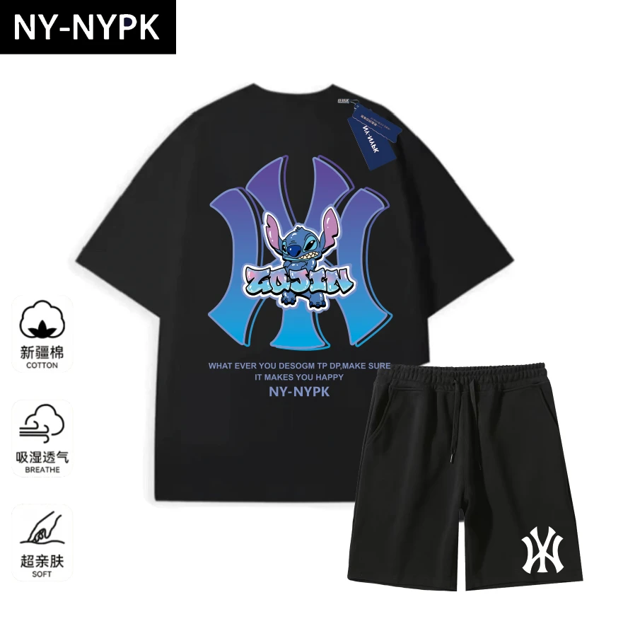 【商场同款】重磅圆领T恤男女同款潮流百搭短袖-史迪仔套装