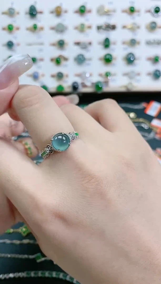 翡翠戒指银S925镶嵌天然翡翠