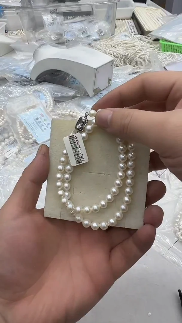 项链银S925镶嵌淡水珍珠7-8mm 豌豆扣-孤品