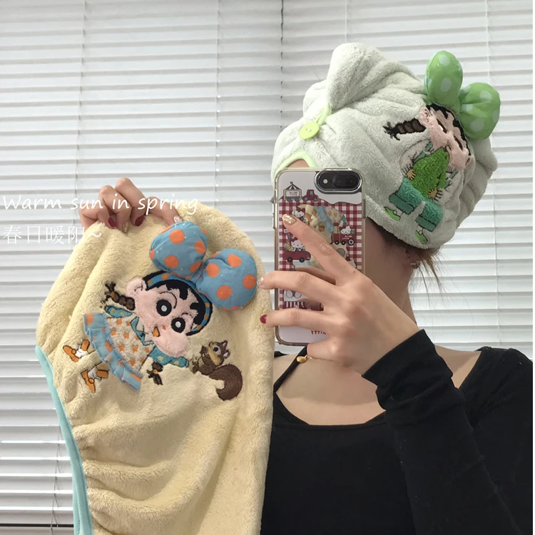 可爱蜡笔小新干发帽加厚吸水宿舍包头巾洗头毛巾洗澡浴帽干发巾女