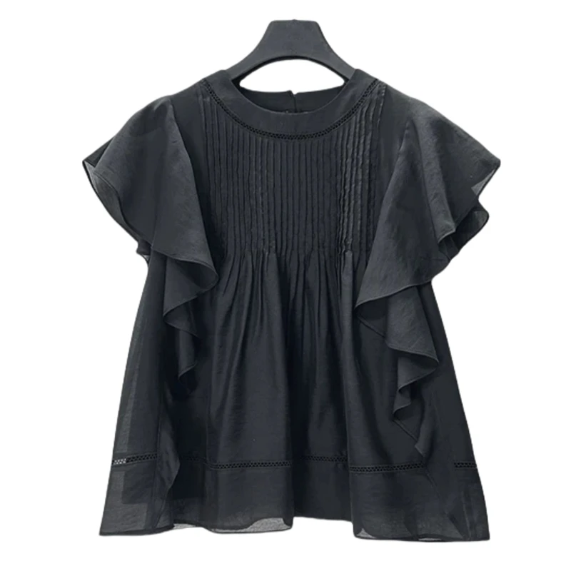 夏季气质褶皱时尚休闲百搭洋气女士不规则简约宽松衬衫S252Z3202