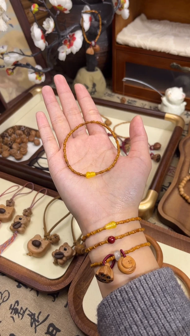 手串桃核【桃缘序】竹节「黄色葫芦」桃木桃核辟、挡、驱、护 备注手围