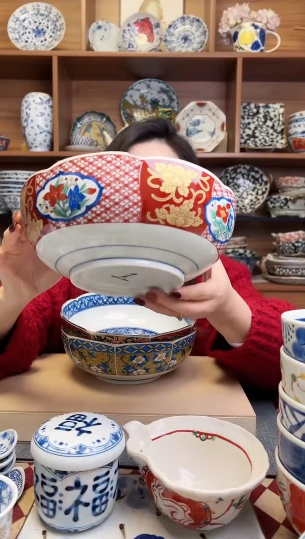 赤绘桔梗20.5cm花边钵