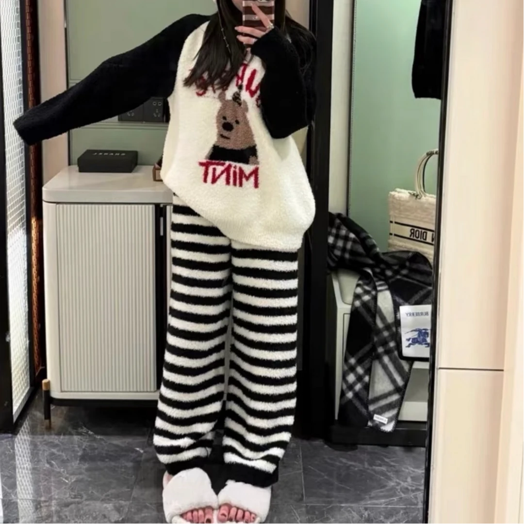 半边绒睡衣女款新款秋冬加绒加厚少女保暖家居服套装2025新款森语