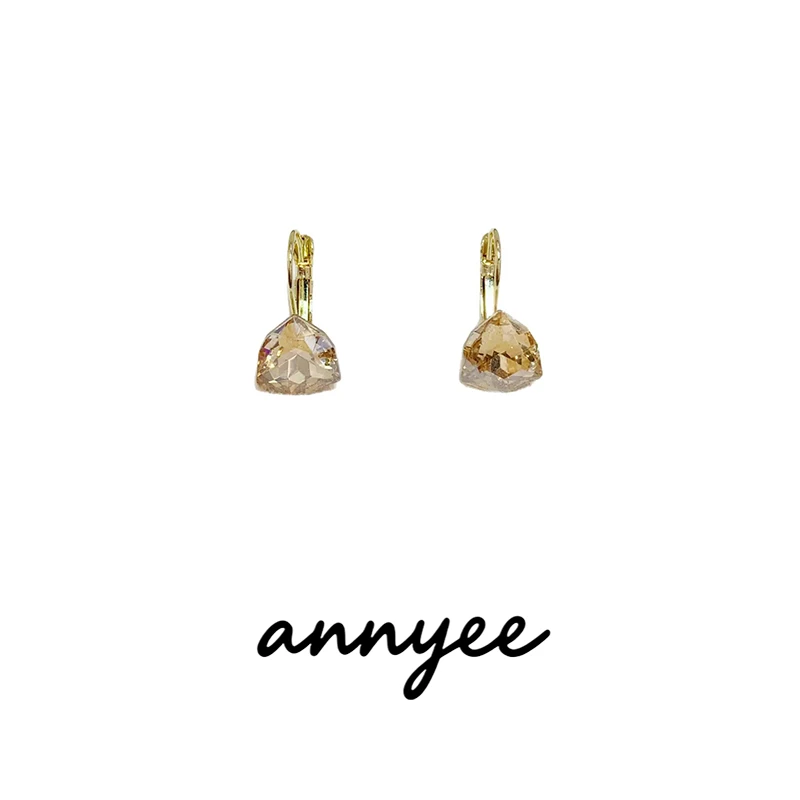 黄铜玻璃耳饰 ANNYEE【方糖】简约气质高级感三角形香槟色耳扣耳环