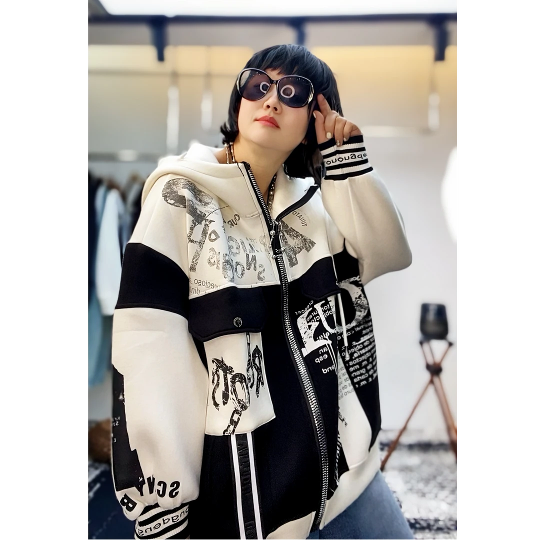 个性时尚外套宽松潮流印花美式百搭酷帅女棒球服