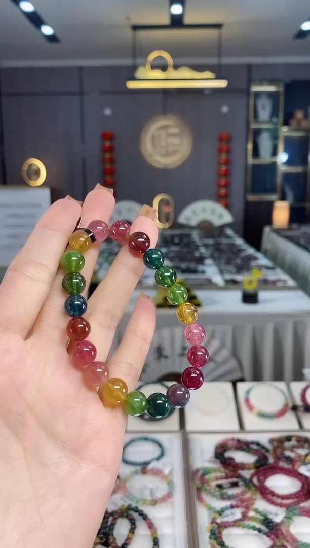 未镶嵌老矿碧玺色标彩虹单圈手串9mm+碧玺dan多样性发货一条