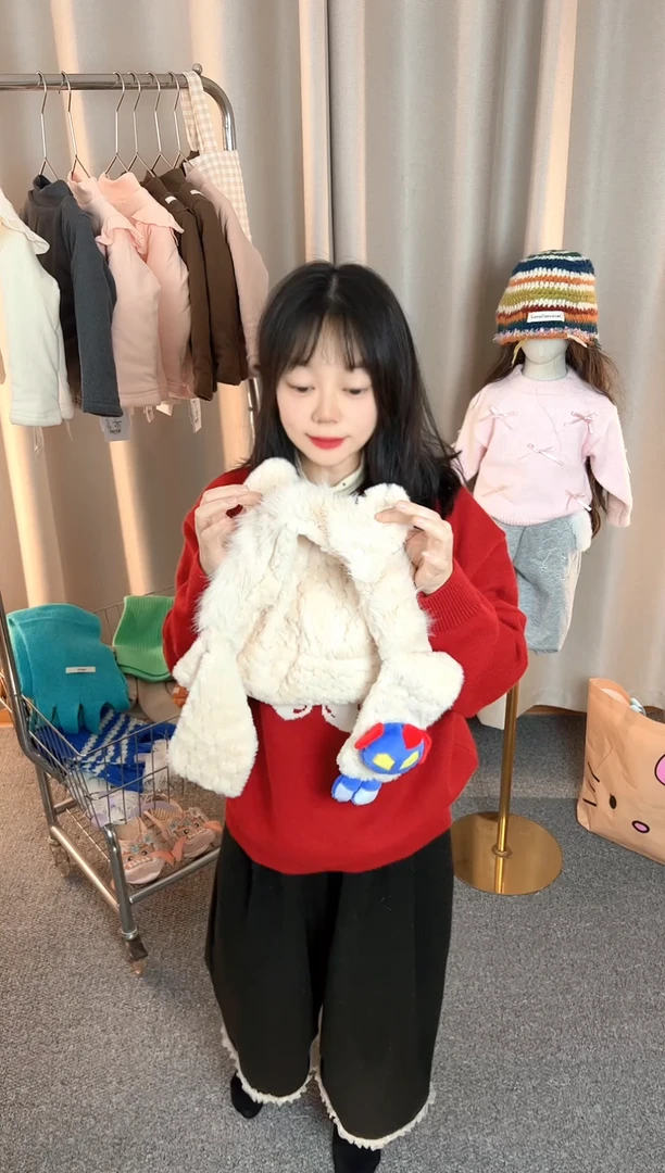 儿童二合一围巾帽子A365