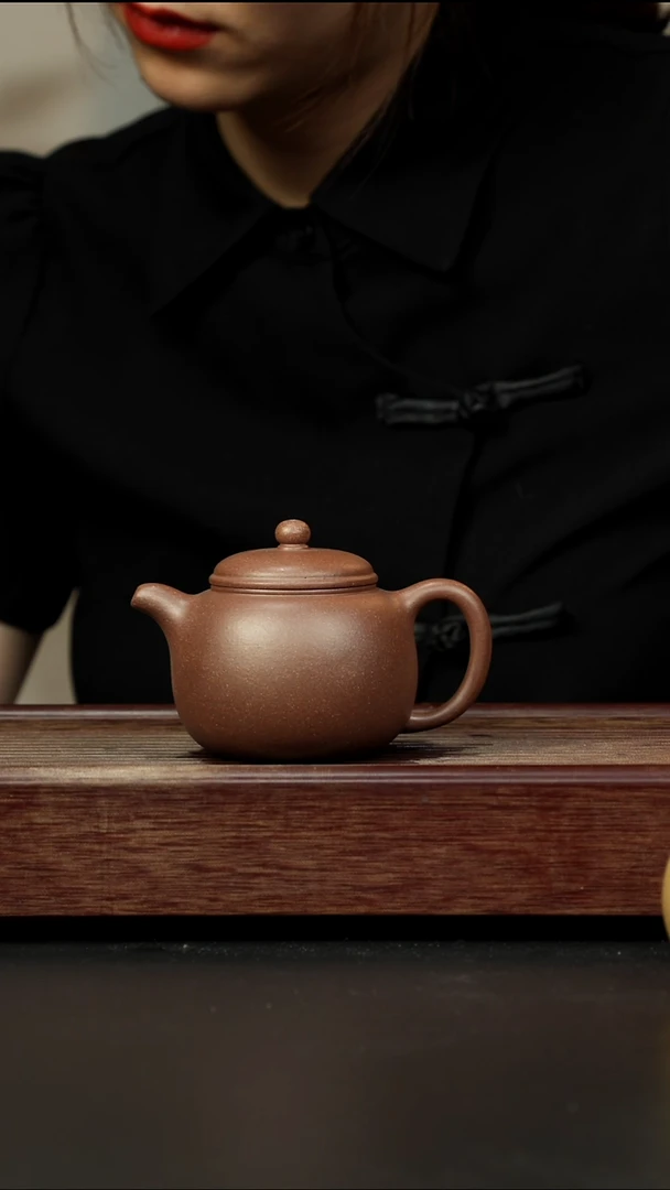 紫砂茶壶桃花泥匏樽胭脂红
