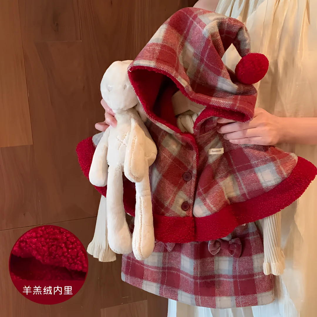 【小丸子】 56487 女童时髦套装冬装2025新款加绒斗篷短裙两件套