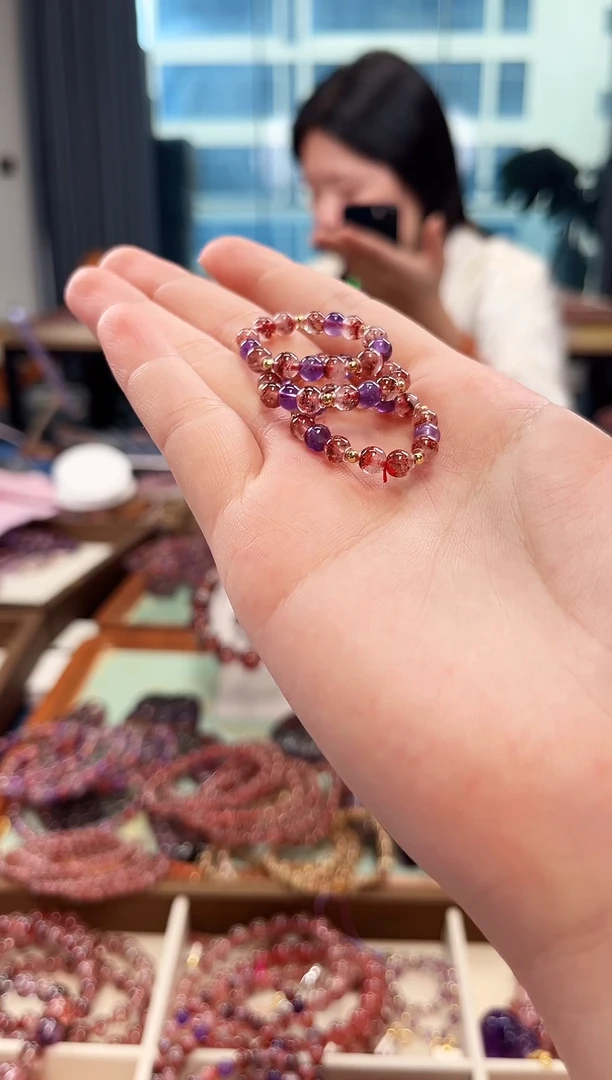 未镶嵌手串水晶金草莓超七戒圈4mm【多样性发一】