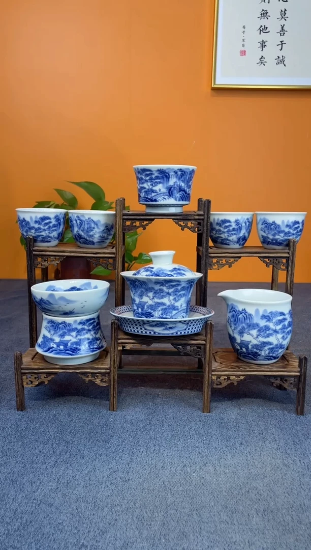 陶瓷景德镇套陶瓷釉下青花八件套